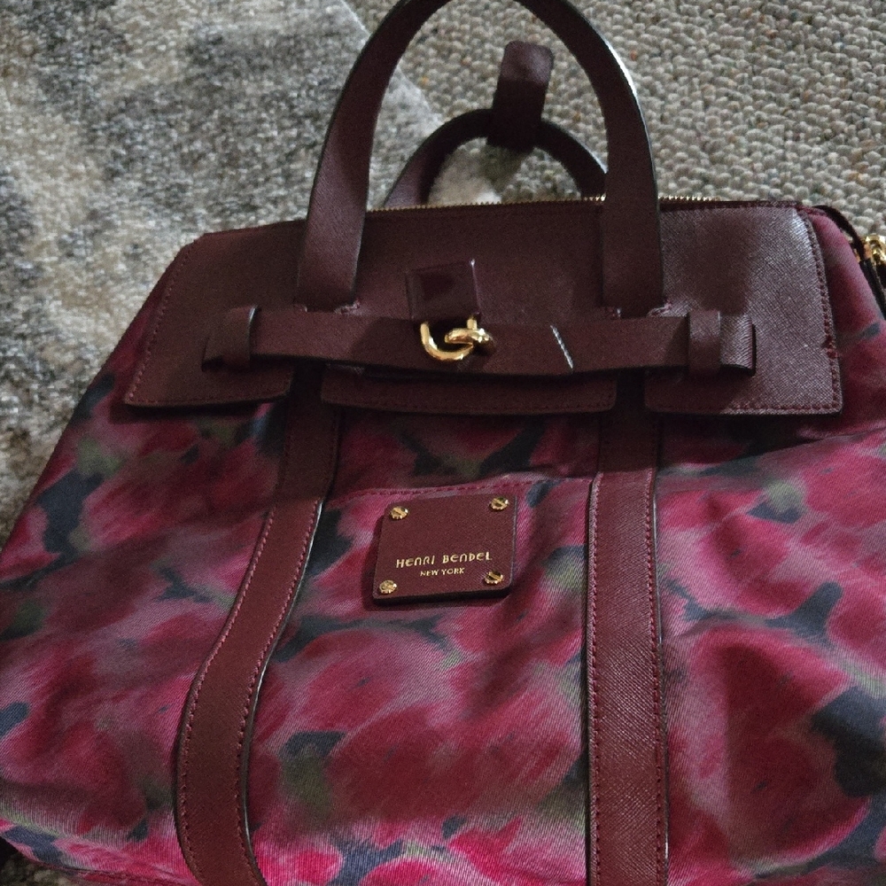 Henri Bendel Burgundy and Pink Floral Satchel